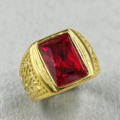 Anelli Gotici Vintage in Acciaio Inossidabile per Uomini e Donne Fiori Incisi Con Grande Pietra Rossa Gioielli