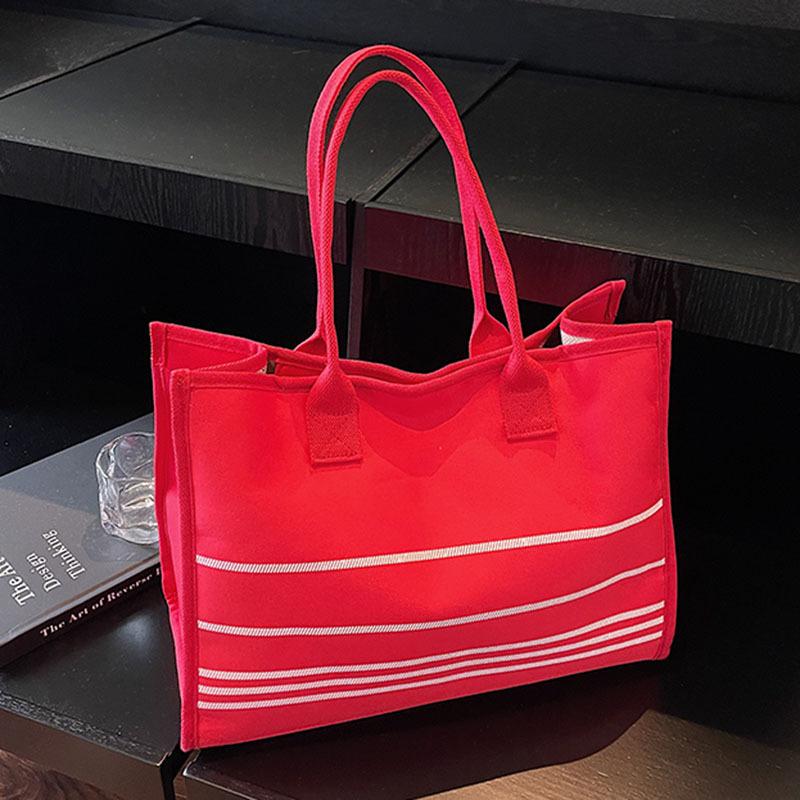 Striped Canvas Bag Women's Large-capacity New Autumn and Winter Versatile Simple Shoulder Bag College Student Tote Bag