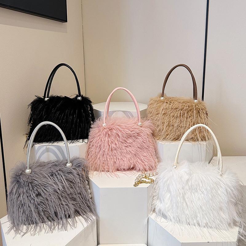 Solid Color Plush Handbag With Zipper And Chain For Casual Daily Use