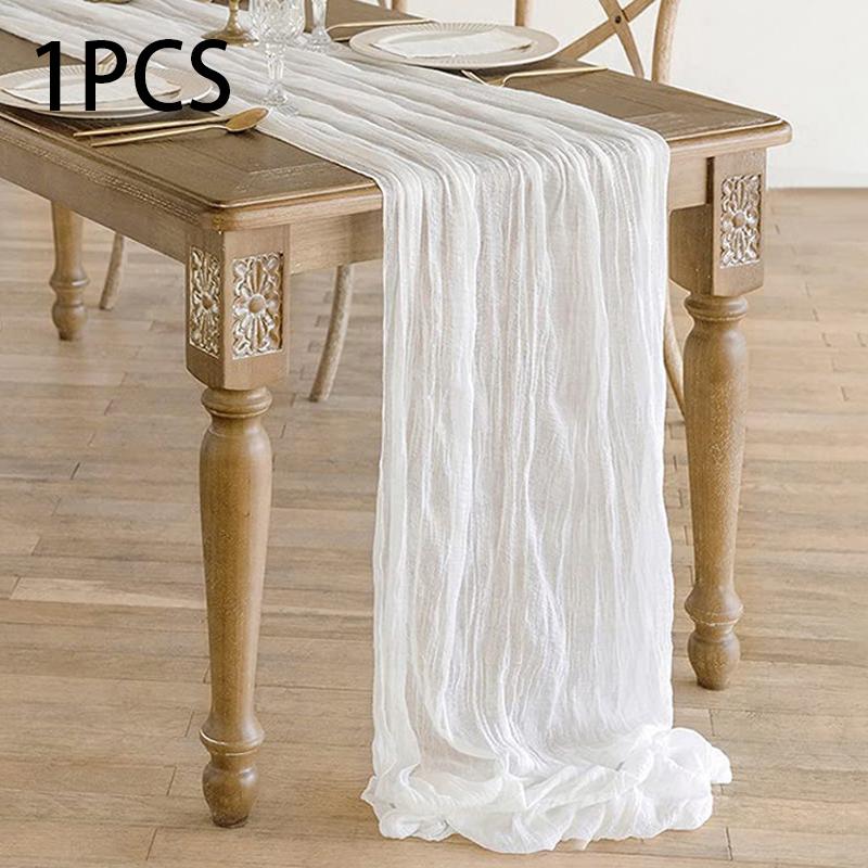 

Полупрозрачная марлевая дорожка на стол для свадебного приема, прозрачная для свадебного душа, банкета по случаю дня рождения, рождественское украшение стола 90X300CM белый