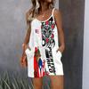 Womens Sleeveless Spaghetti Strap Romper Flower Print Pocket Short Jumpsuit
