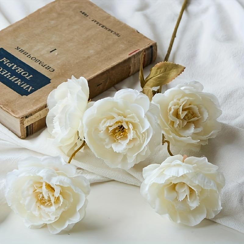 20 kvetov Elegantná biela pivonka Umelé kvety - sada 4 ks pre domácu výzdobu a výplň vázy, Ideálne na svadby, sviatky, Valentína, výzdobu kancelárie