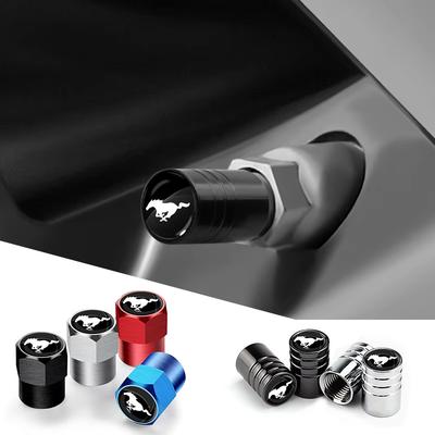 For 4Pcs/Set Car Wheel Tire Valve Caps Metal Stem Cover Mustang Explorer FIESTA Focus Shelby GT350 Kuga Fusion F-150 500