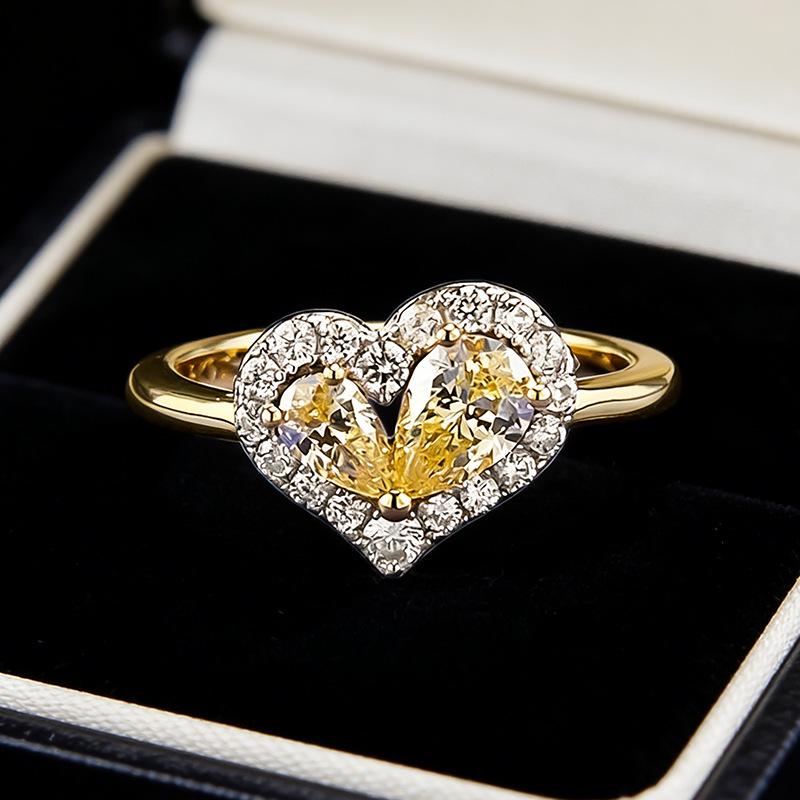 Luoxi Temple Jewelry S925 Silver Two-Tone Heart Yellow Diamond & Colored Gem Pear Shape Ring Size 6