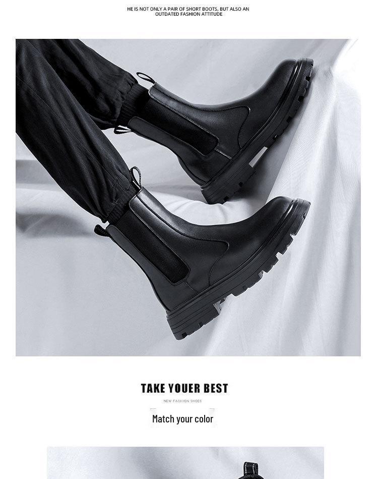 Men's Mid-Calf Platform Chelsea Boots: Thick-Soled, British-Style Short Martin Chimney Boots