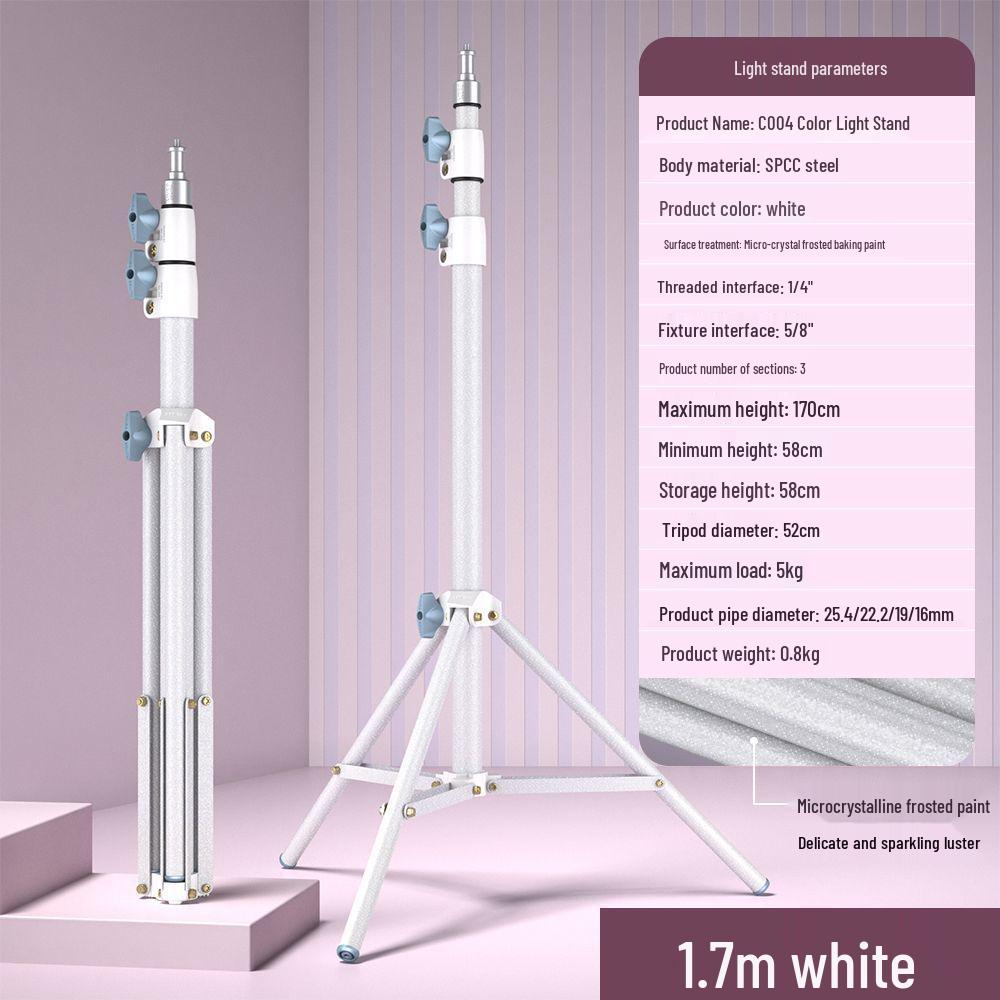 1.7m Portable Pink Tripod with Gilded Micro-Frosted Metal Finish and Phone Fill Light.