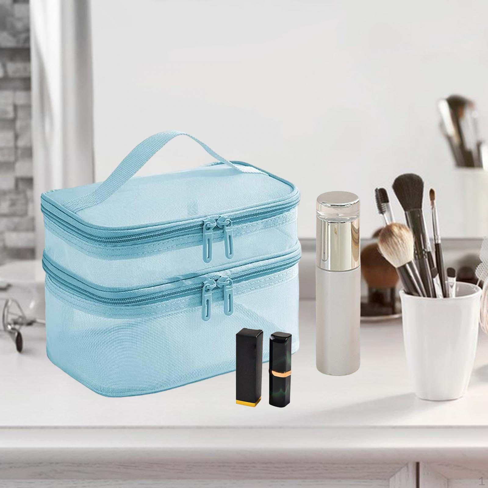 

Двухслойная косметичка-органайзер для макияжа, сумка для хранения, дорожная сумка для туалетных принадлежностей синий
