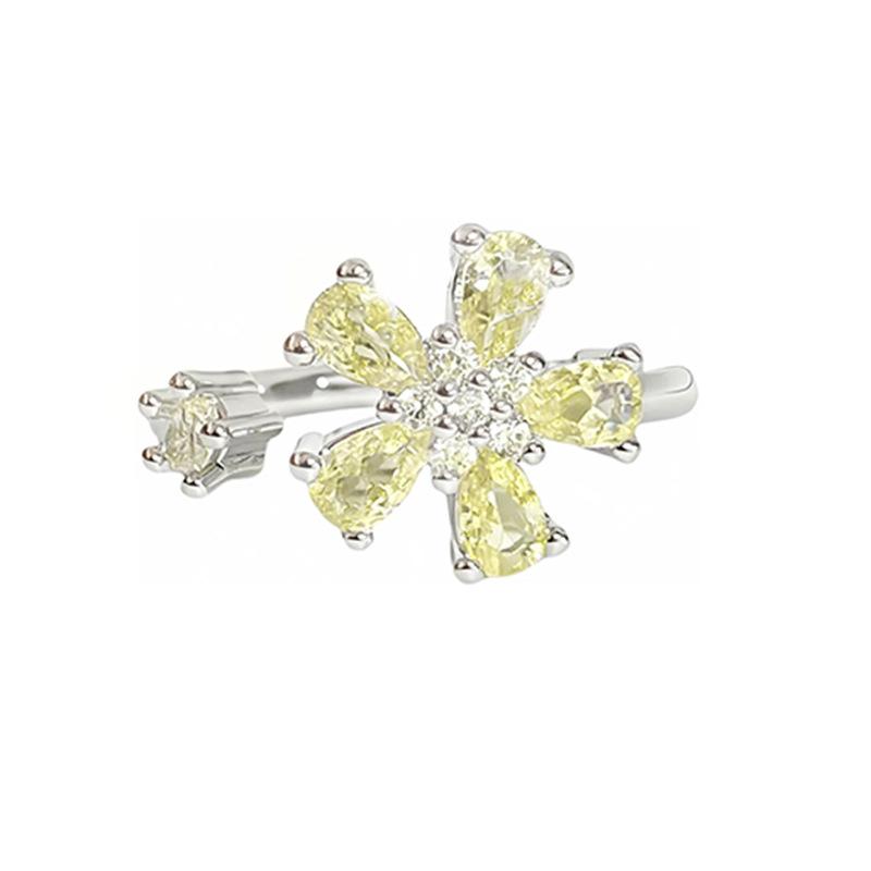Bursting Full Of Diamonds, Flower Color Treasure, Sweet And Cool Opening Ring, Female Luxury Exquisite Niche High-End Sense Light Luxury Super Fairy