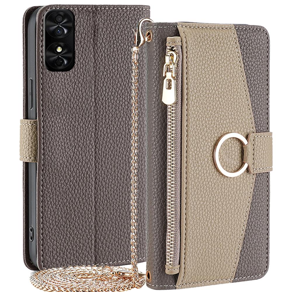 Pro TCL 50 SE Magnetické pouzdro na telefon Peněženka na zip Stojánek Kryt přes tělo s řetízkem a šňůrkou