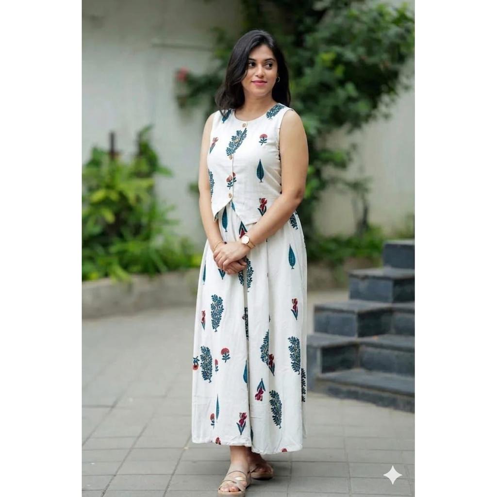 Women's Printed Cotton Top with Skirt Set Indian Bollywood Casual Wear Kurti Set