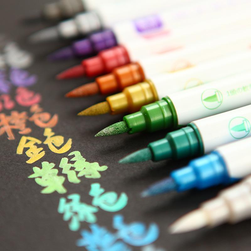 Double Head Color Calligraphy Pen Soft Head Pearlescent Metal Color for Art Hand Painting Creative Painting Greeting Card Hand Account