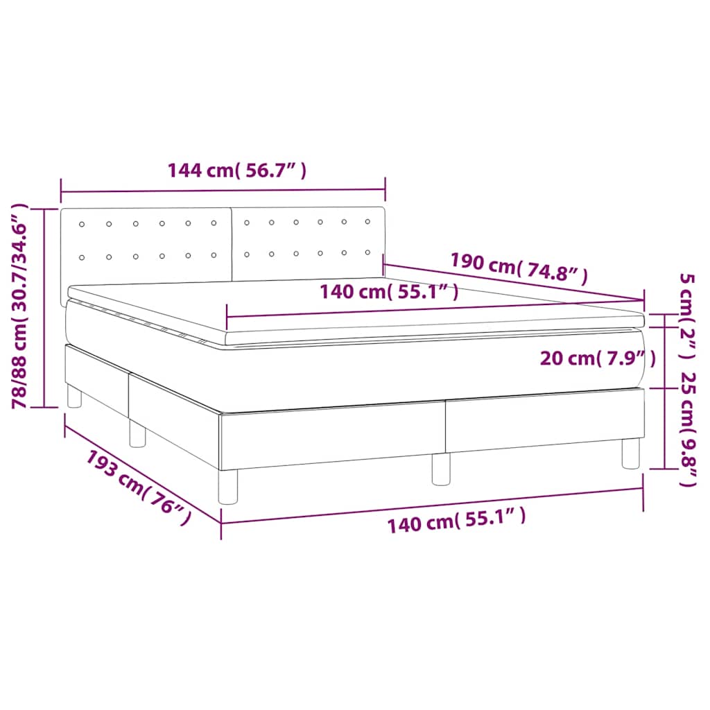Box Spring Bed with Mattress Dark Blue 140 x 190 cm Velvet