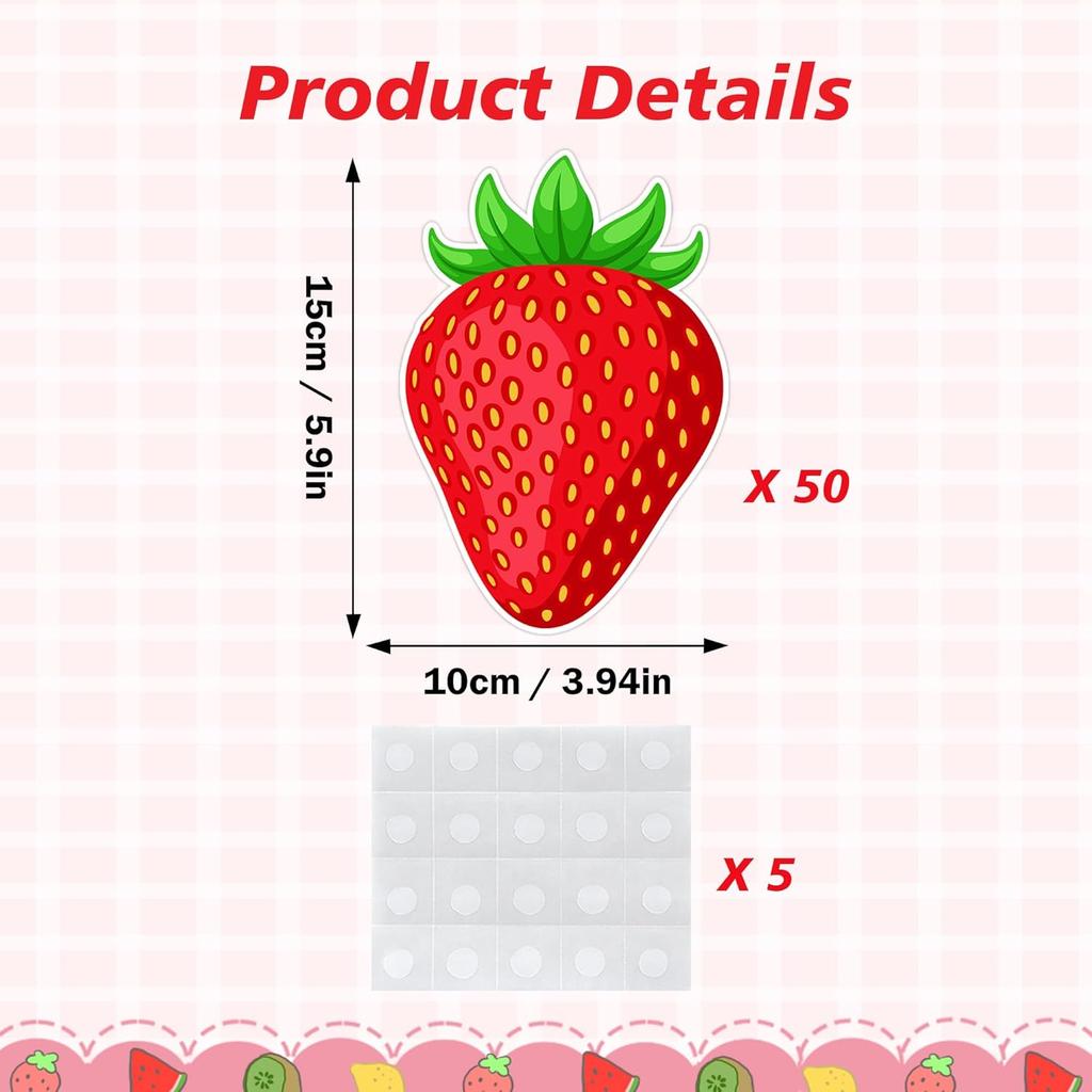 50 PCS Strawberry Cutouts for Bulletin Board Decorations, Strawberry Paper Cut-Outs for Classroom Bulletin Board Wall Decor Teacher Student Craft
