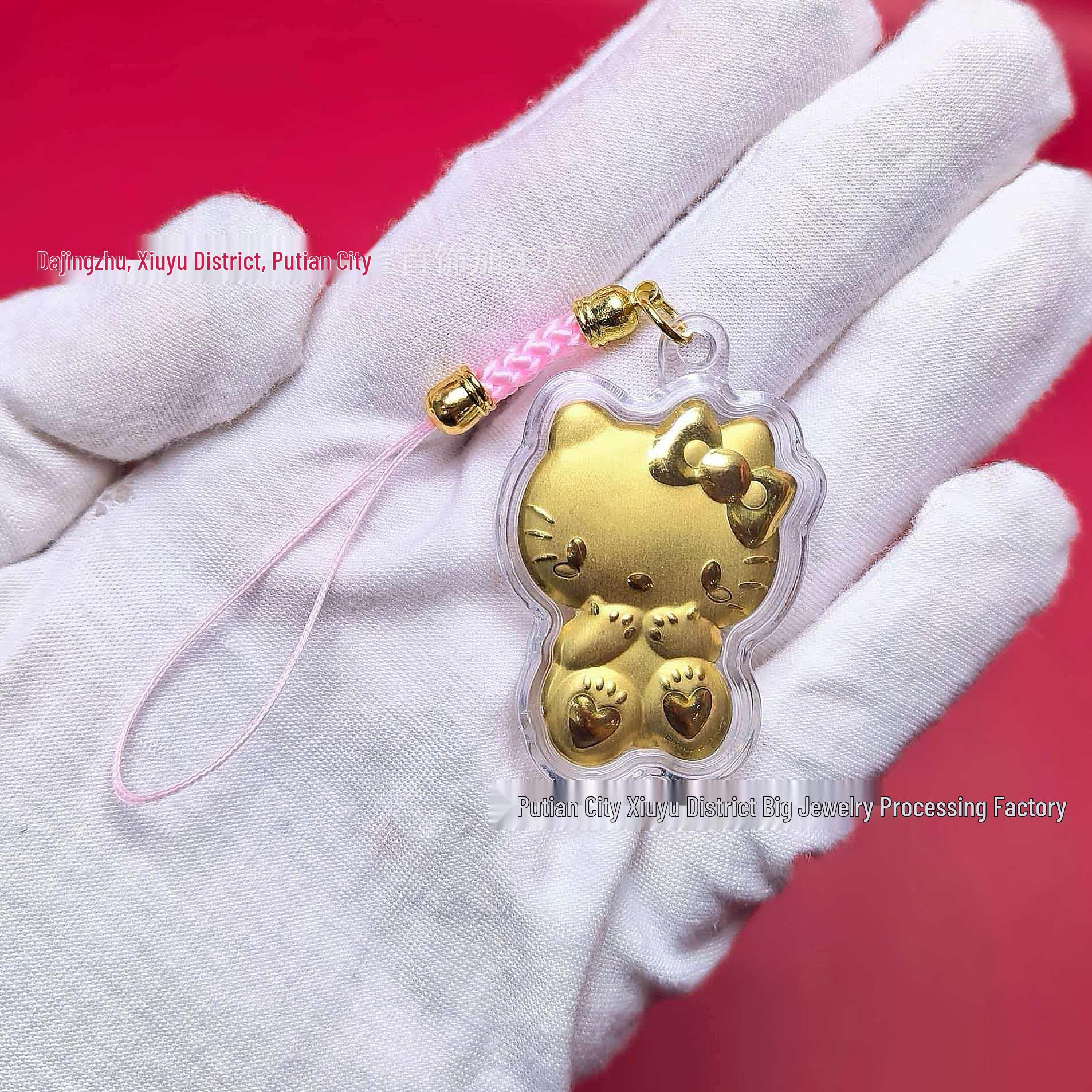 Gold Cartoon Cat Pendant Keychain – Creative Charm for Bags and Phones Without Gold