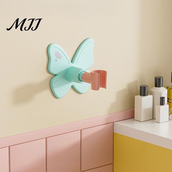 Easy Install Shower Bracket Butterfly Head Holder, Wall Mounted Self-adhesive Handheld Waterproof Mount Bracket, Universal Adjustment Accessory