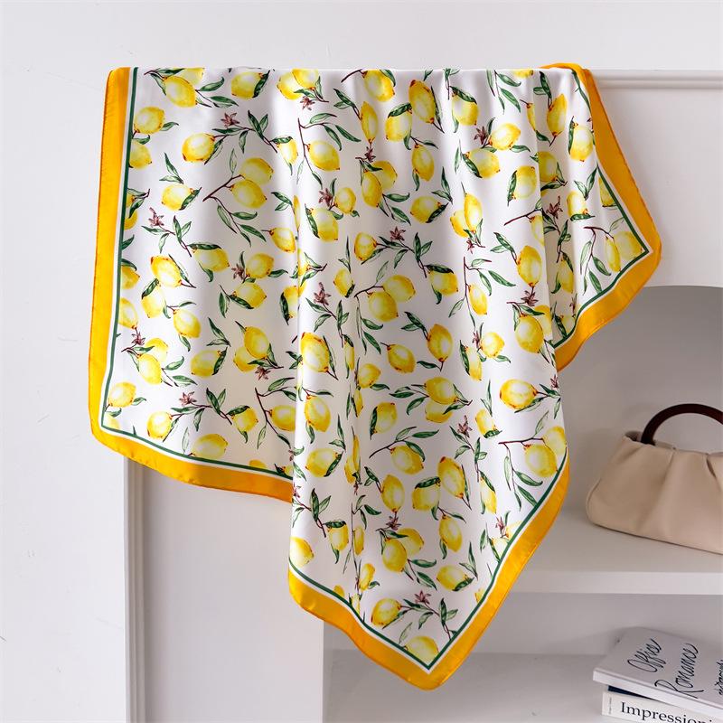 Sweet Spring Summer Flower Print Square Silk Scarf Casual Elegant Thin Breathable Scarf For Women Windproof Head Wrap Gifts