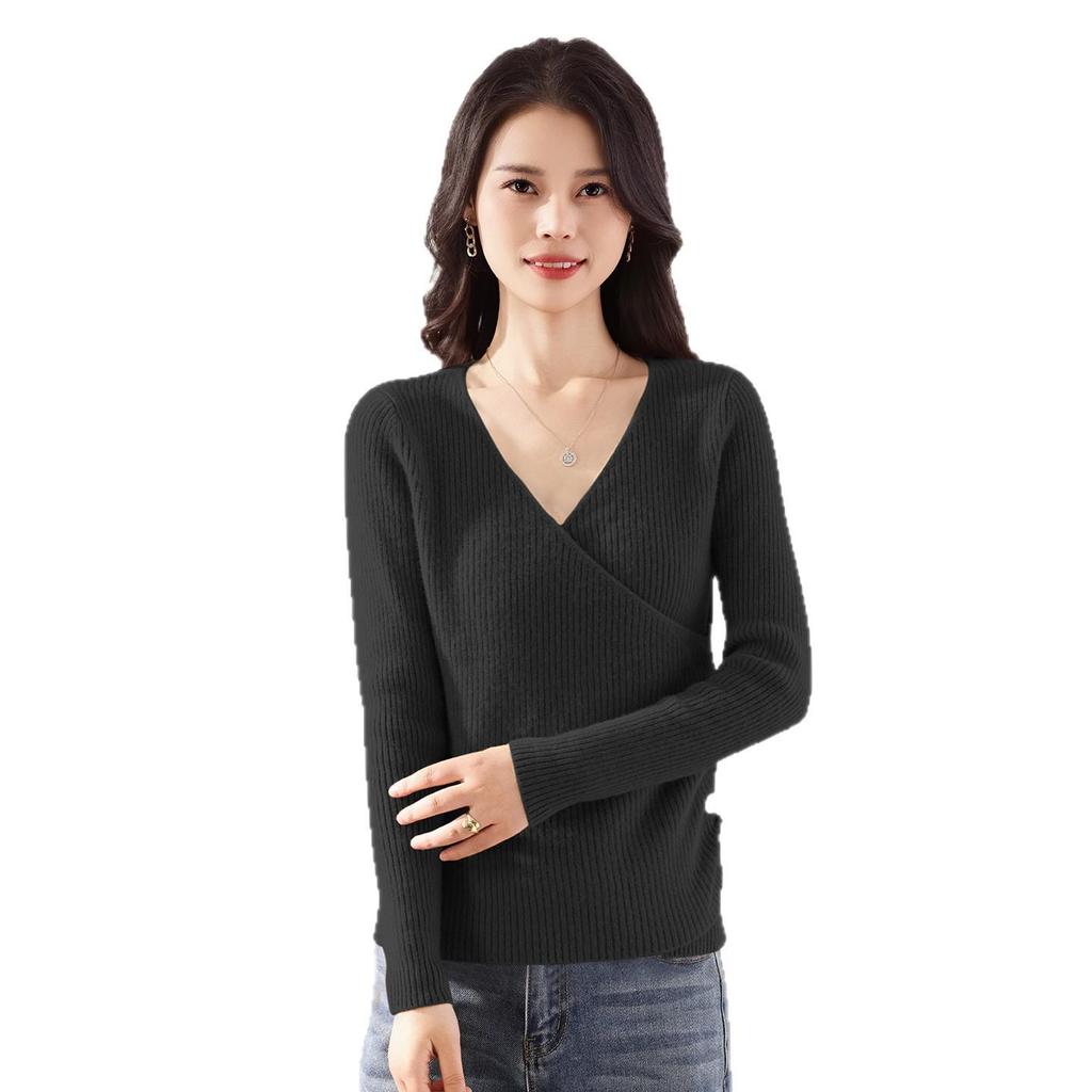 2025 Autumn/Winter Women's Slim-Fit V-Neck Wool Sweater: Versatile, Flattering Fashion Top