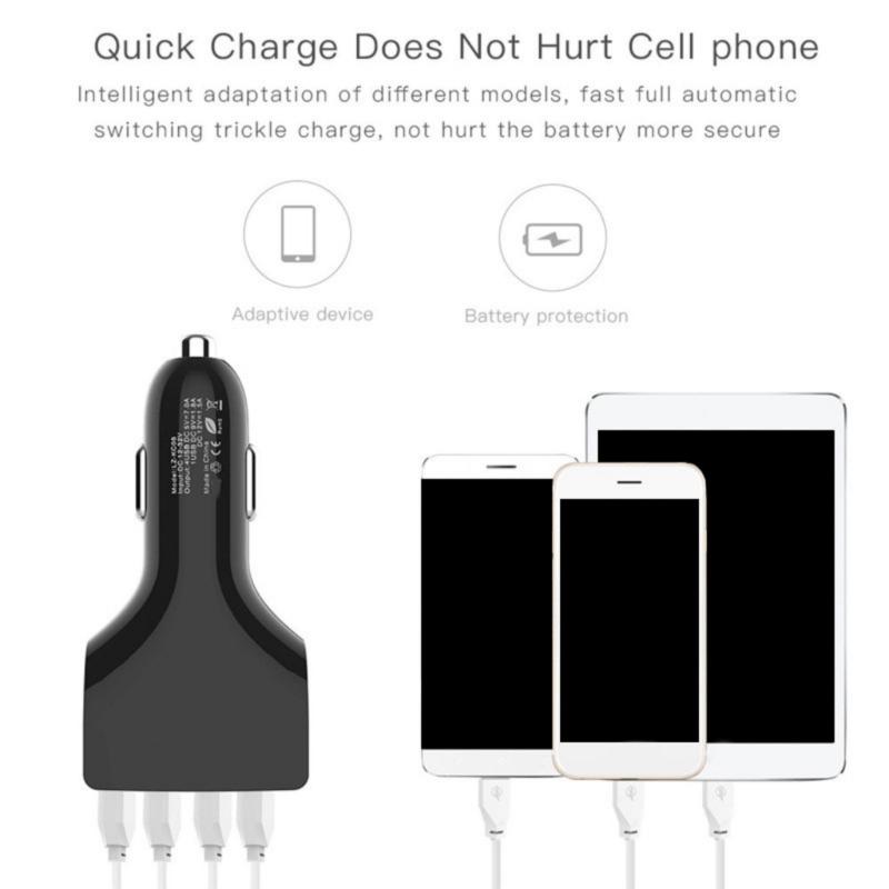 Portable 4 Port Car Charger Quick Charging Adapter USB Car Socket Adapter with Cord for Car Truck Navigation Cameras