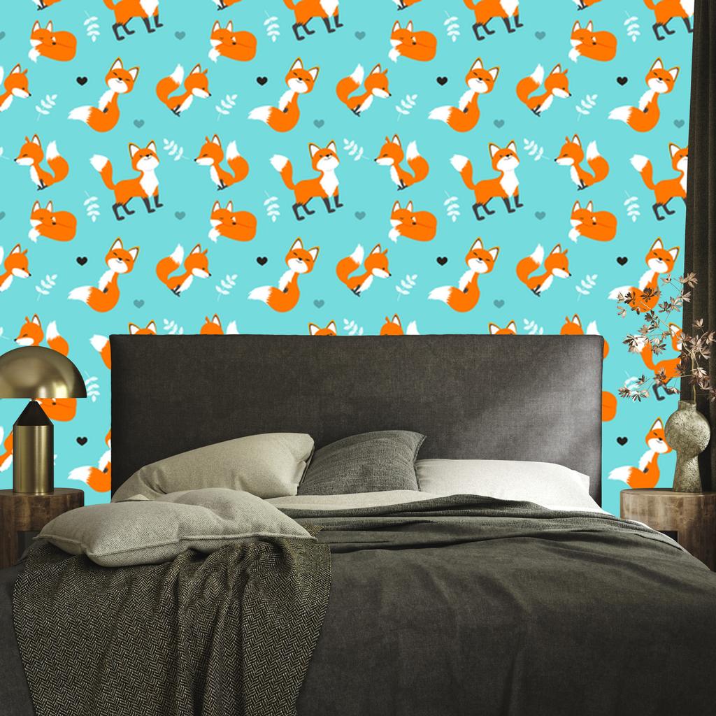 Joyful foxes with hearts wallpaper for living room and bedroom 50x1000