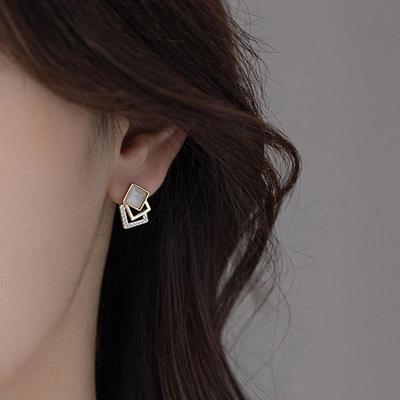 S925 Silver Needle Korean Cat's Eye Stone Cube Stud Earrings