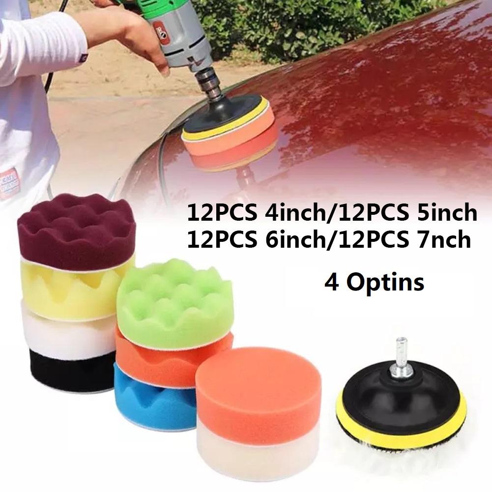 Buy 12pcs 4/5/6/7" Sponge Wool Polishing Pad Car Buffing Kit W/ Adapter
