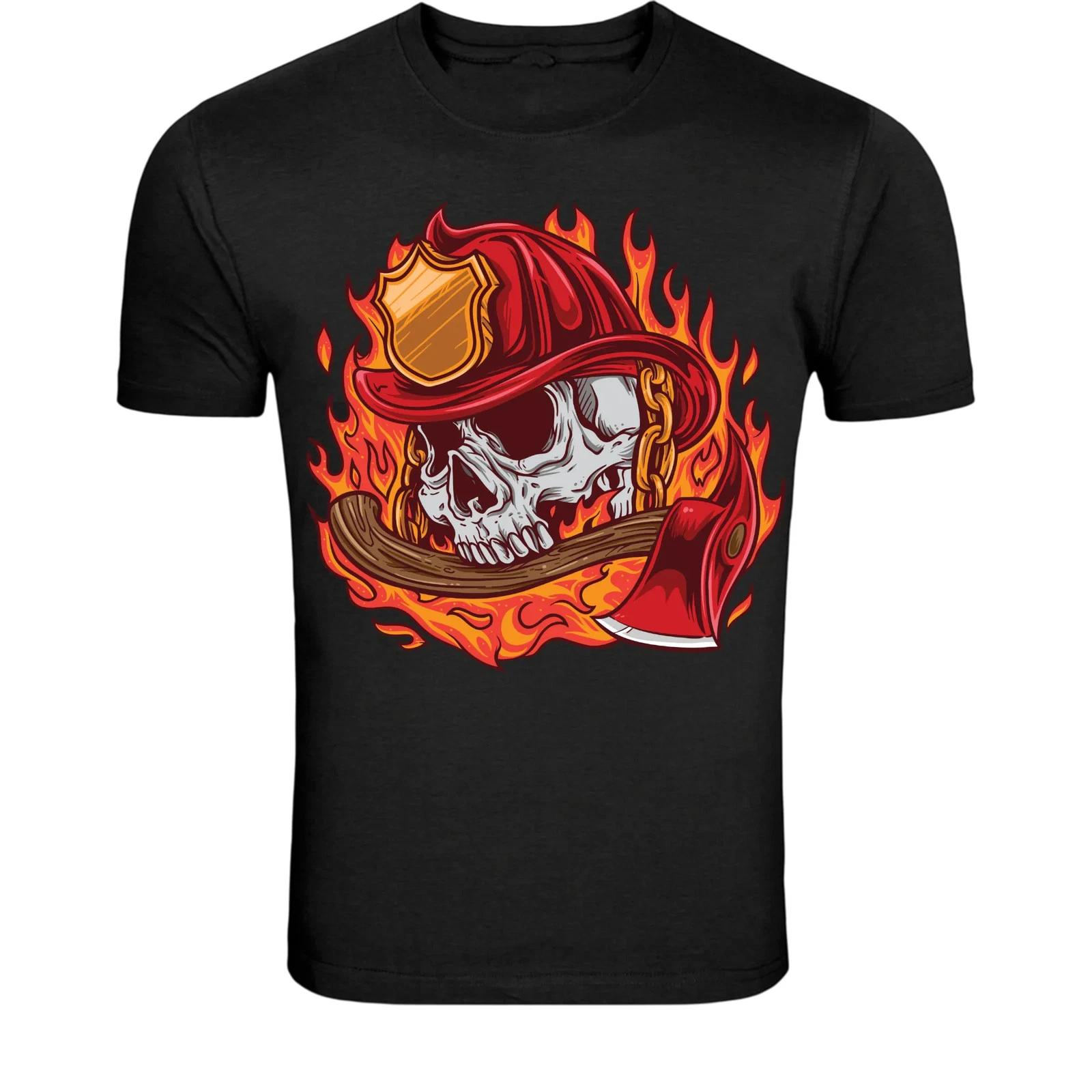 Firefighter Skull Flame T-Shirt - Firefighter Hero Graphic Tee XXL