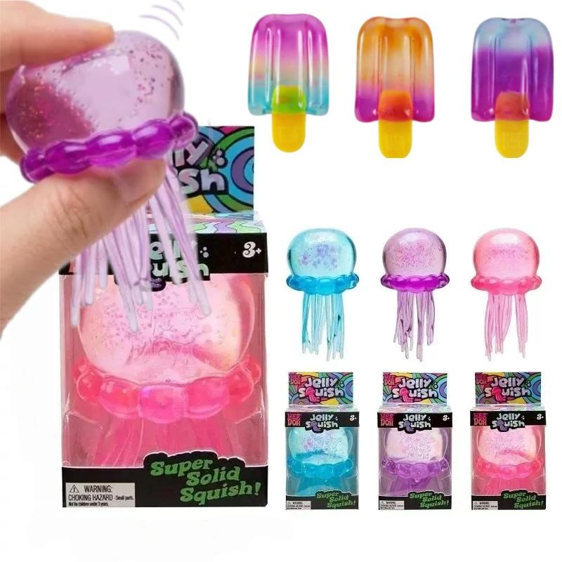 Needoh Trend Jellyfish & Küp Sıkmalık Oyuncak, Yumuşak Jöle Sıkma Stres Giderici Fidget Oyuncak, Çocuklar ve Yetişkinler İçin Duyusal Needoh