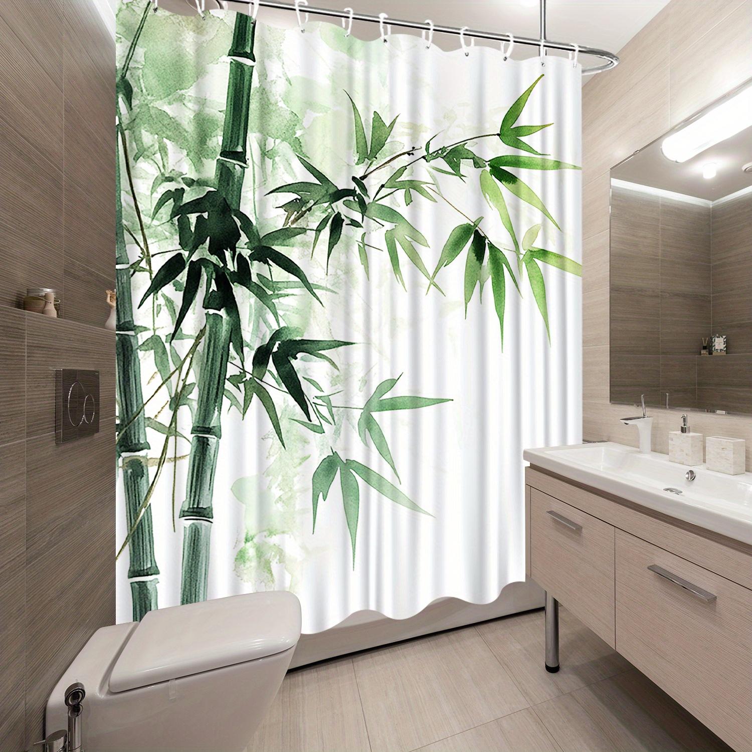 

1 Piece Watercolor Bamboo Shower Curtain With Slender Stems And Green Leaves - Polyester Fabric Bathroom Decor With Hook W60H190(CM)-1 Pcs