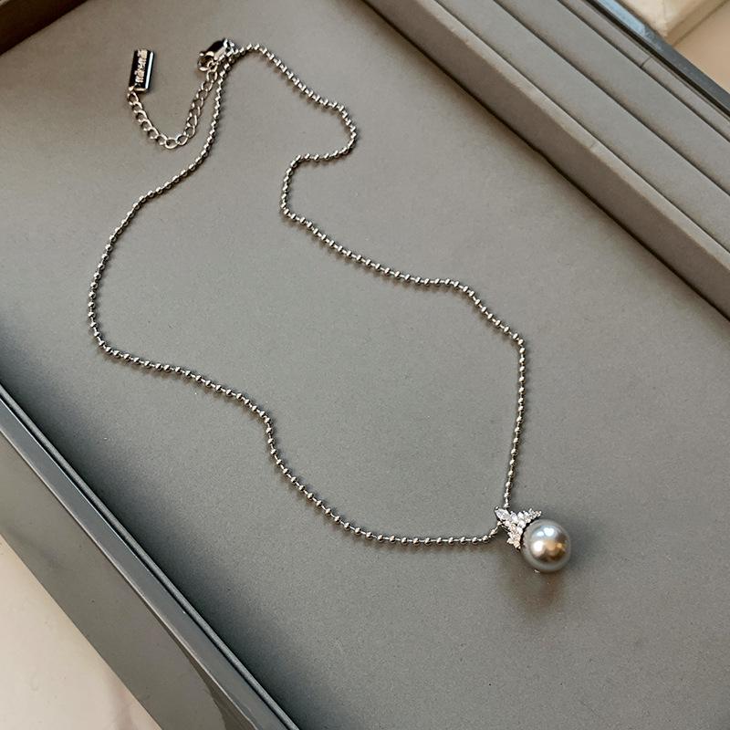 Shijiaao White Pearl Earrings & Snow Queen Crown Necklace Set - Luxury High-End Clavicle Jewelry for Women