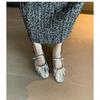 Französische Taschenkopf Halbschuhe Damen Ein-Knopf Dicke Ferse Sandalen Damen Oberbekleidung Eckiger Kopf Mary Jane Sandalen Mittelhoher Absatz Mules
