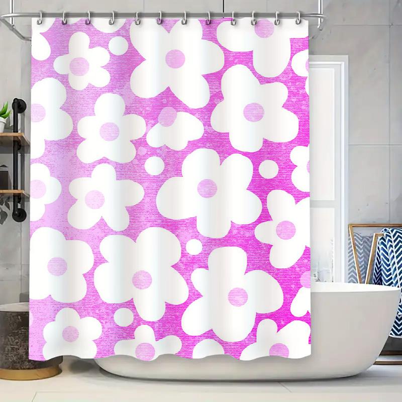 

Vintage Style Floral Shower Curtain Waterproof Bathroom Decor Home Decoration Pink White Flower Pattern Print Fabric Liner Size: W60H190(CM)-1 Pcs