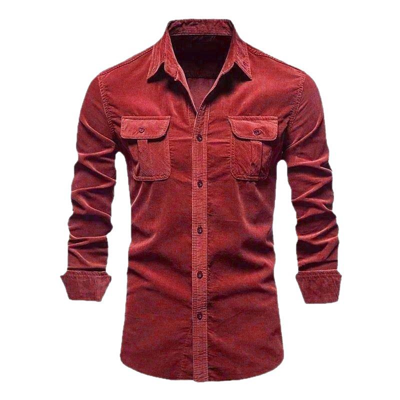 Men's Autumn Cotton Corduroy Slim Fit Casual Shirt with Long Sleeves