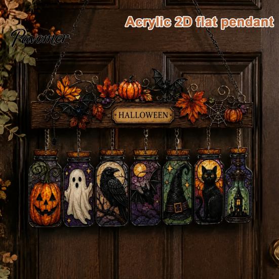 Transparent Three Dimensional Decor Halloween Acrylic Suncatcher, Stained Glass Style Pumpkin Ghost Potion Bottles Window Creative Hanging Gift Ideas