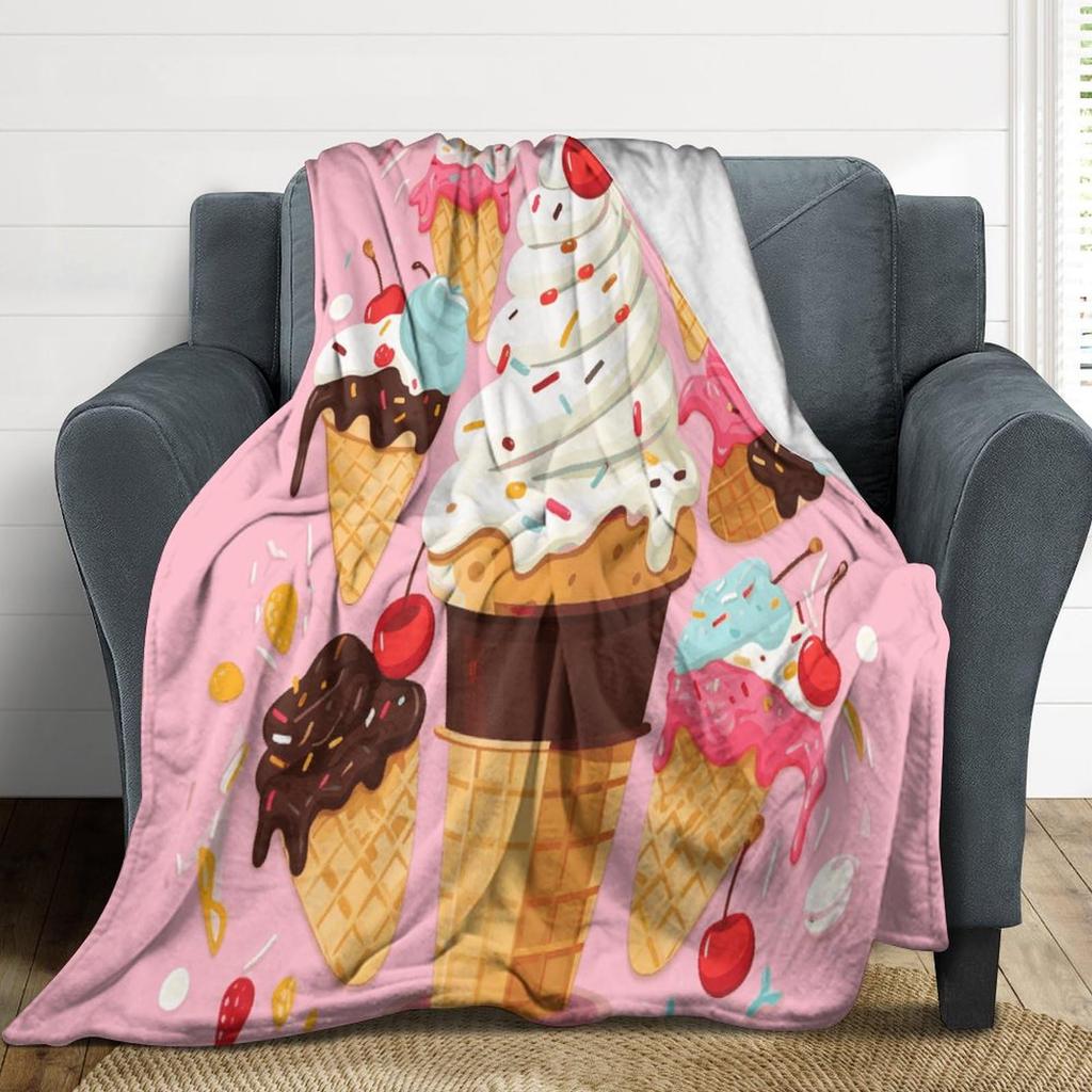 Food Blanket Aesthetic Ice Cream Matcha Throw Blanket Lightweight Soft Cozy Flannel Sofa Bed King Queen Full Size Warm Blanket