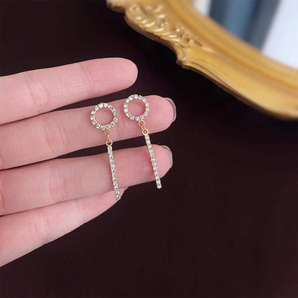 Sparkling Zircon Hollow Round Circle Tassel Earrings For Women Summer Fashion Jewelry New Gift Party Beach Vacation