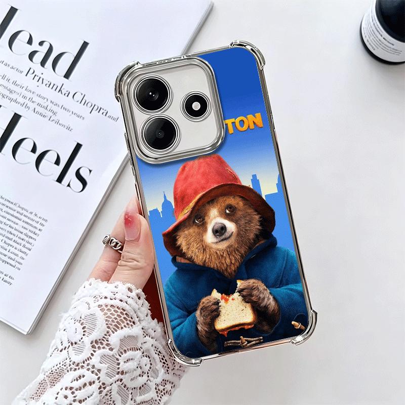 Cute P-PaddingtonS Bear Plating Phone Case For Xiaomi Redmi Note 14 15 Pro Plus 13 12 11 11S 11T 10 9S 9 5G Anti-Fall Airabag Co