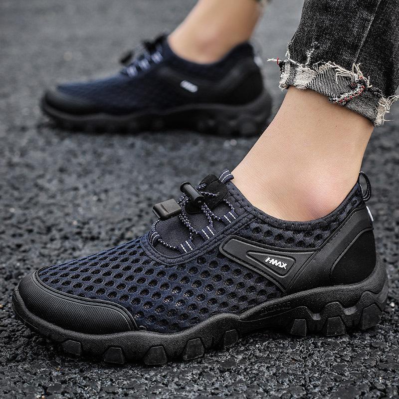 

Wading men s shoes mesh shoes summer breathable hollow mesh flying woven shoes leisure sports mountaineering wading shoes men 44 темно-синий