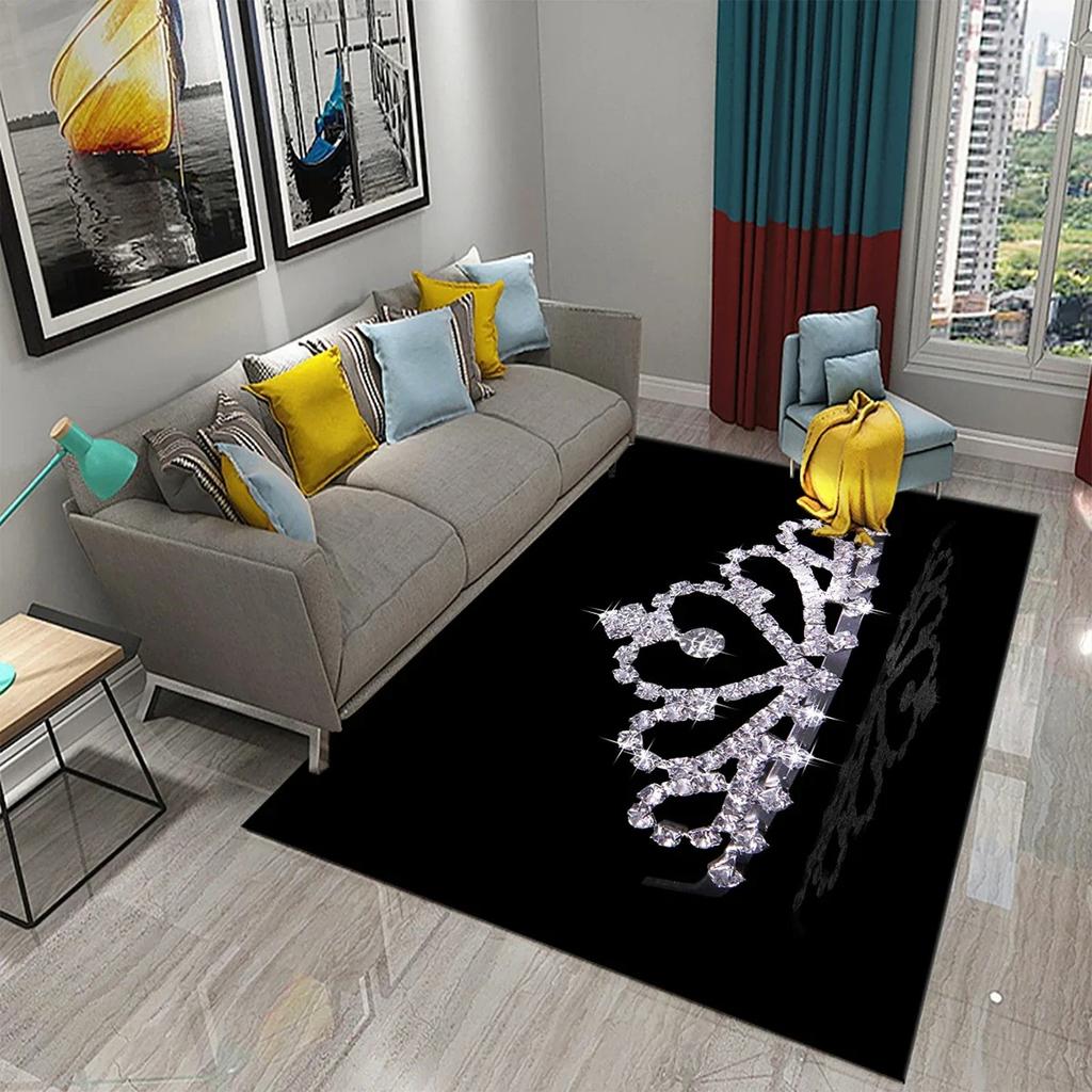 3D Luxury Skull Crown Carpet Living Room Bedroom Kids Crawling Decor Floor Rug Bathroom Kitchen Entrance Non-Slip