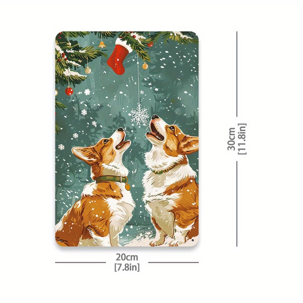 1ks Vintage vánoční Corgi kovový plechový znak, rustikální železná nástěnná dekorace pro posilovnu, kavárnu, garáž, restauraci, domov, lesní zahradu, vnitřní i