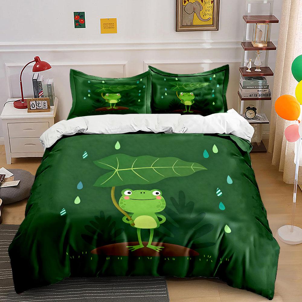Frog Themed Rainy Day Decor Set Soft Comfortable Duvet Cover Bedding Set Included 1*Duvet Cover & 2*Pillowcases, Gift