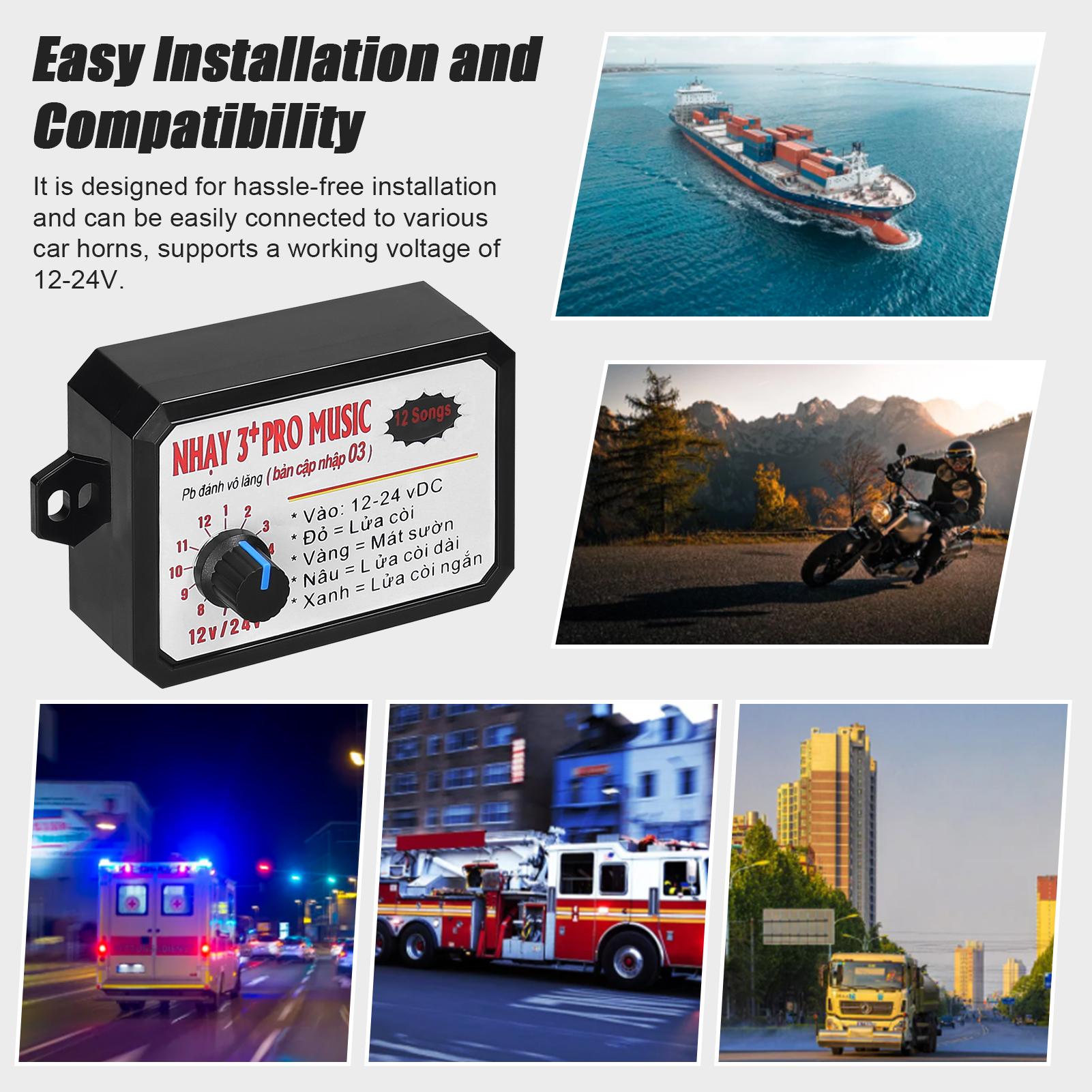 12- Car Horn Controller Electric Horn Speaker Sound Control Unit with Light 12-24V for Car Truck Marine Boat