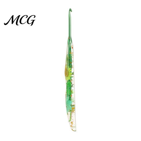 Artistic Crochet Hook Resin for Beginners, Crocheting Lovers, 2.0mm-8.0mm Ergonomic Gift Set with Long Floral Handle Blankets, Dolls, Shawls,