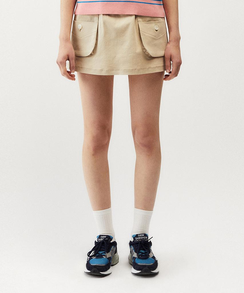 MAYOL Cotton Contrast Cargo Skirt_Warm Beige