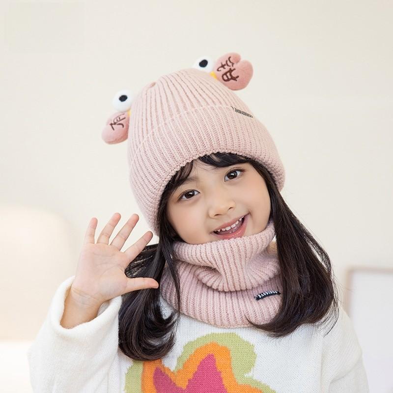 Knitted Winter Children Hat And Scarf Set With Animal Cartoon Design For Kids
