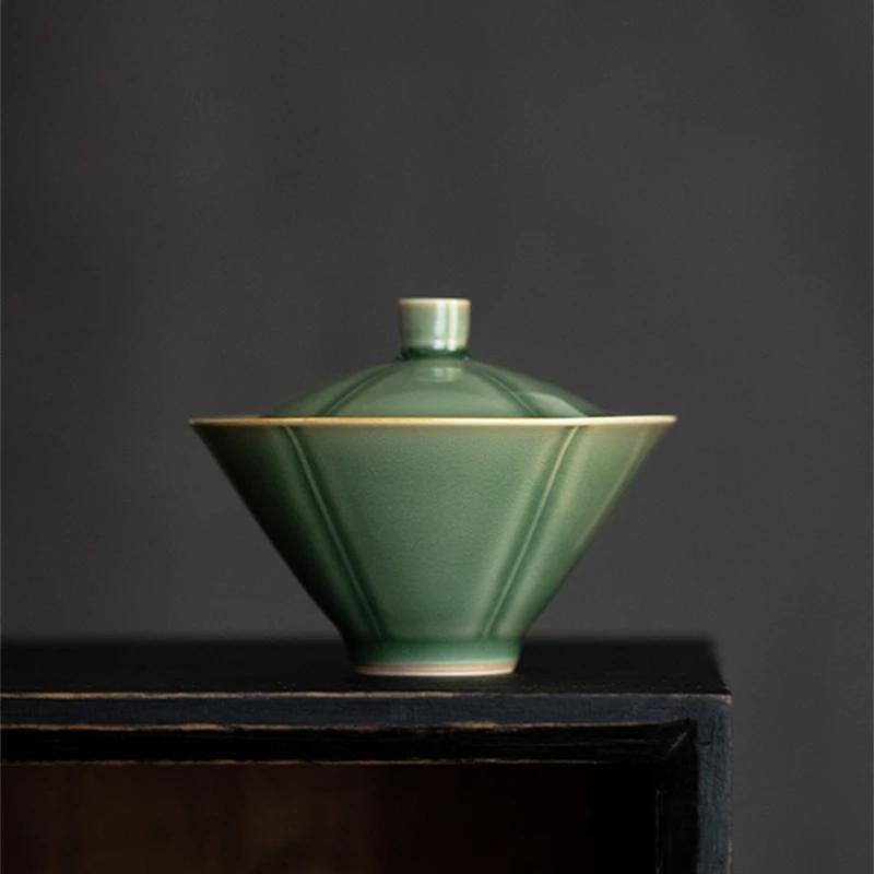 Mini 90ml Celadon Porcelain Gaiwan For Tea Solid Green Tureen With Lid Teaware Travel Kung Fu Tea Set Small Cup Bowls Chawan