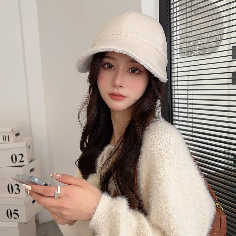 Autumn and winter warm plush double-sided casual versatile bucket hat women