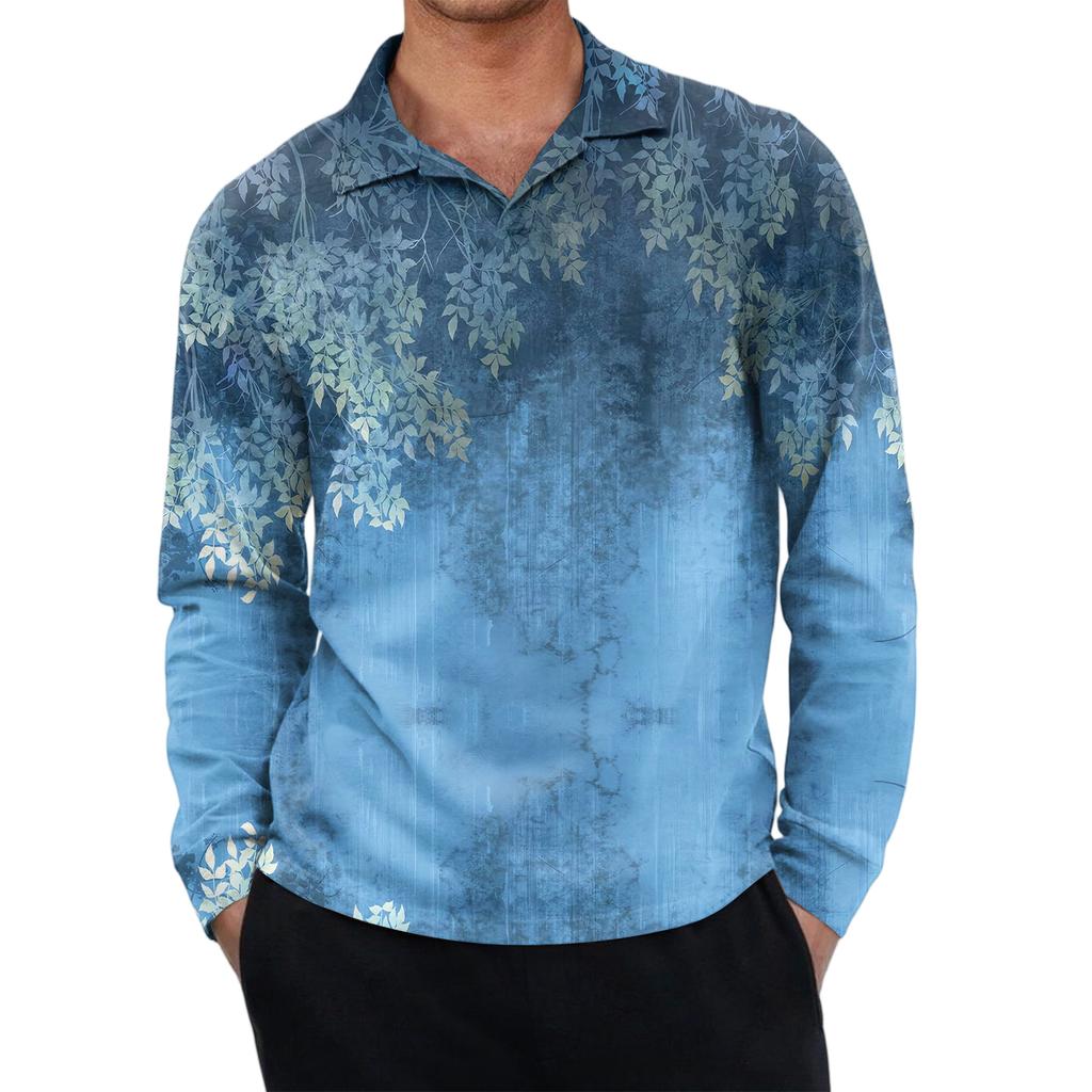 Men's Casual Retro Small V-neck Long-sleeved Top