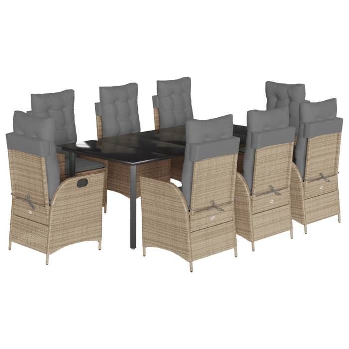 VidaXL Ensemble à Manger de Jardin avec Coussins 9 pcs, Table et Chaise de Terrasse, Meubles de Patio, Mobilier d'Extérieur, 3213272