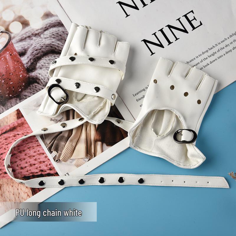 Modell Halbfinger Nieten PU Cosplay Punk Nachtclub Handschuhe für Damen