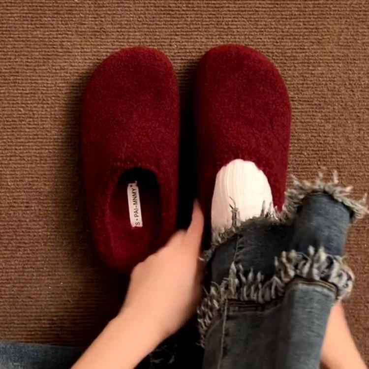 Lam allsidig veske hode halv tøfler dame 2025 høst og vinter plysjsko yttertøy lat flat bunn myk bunn bomull mopp